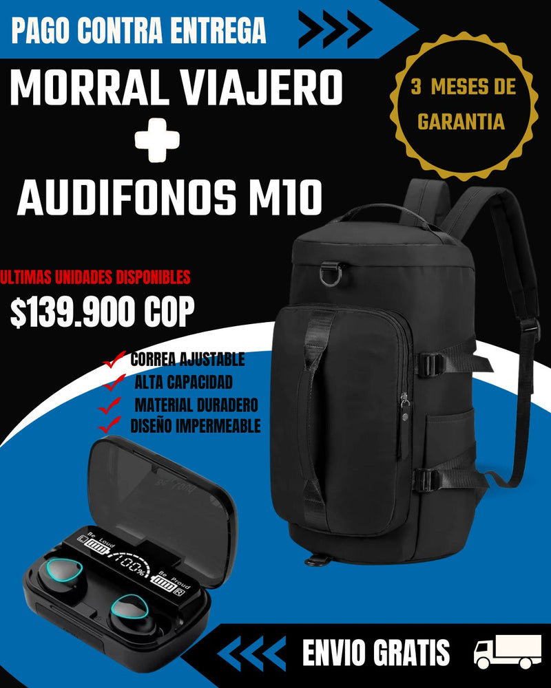 Morral viajero + Audífonos